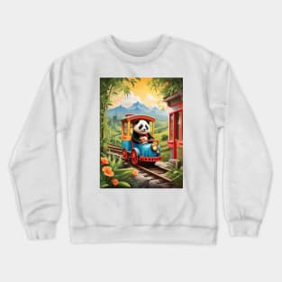 Adorable Panda Train Ride AI Art Crewneck Sweatshirt